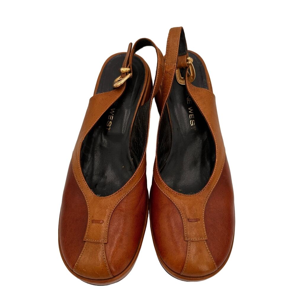 Nine West Vintage Y2K Leather Two Toned Brown Wedge Slingback Heels Size 7.5 - 8 - Picture 4 of 9